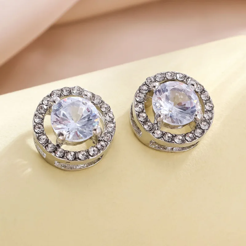 Luxury Stud Earrings for Women Romantic Elegant Female Daily Earrings Simple White Zircon Crystal Round Jewelry Ear Accessories