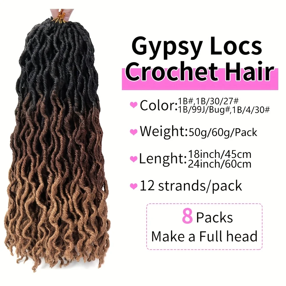 Goddess Faux Locs Crochet synthetic Hair 12 strands/Lot Soft Gypsy Locs Wavy Crochet Braids Dreadlocks 3 Tone Curly Wavy hair image 5