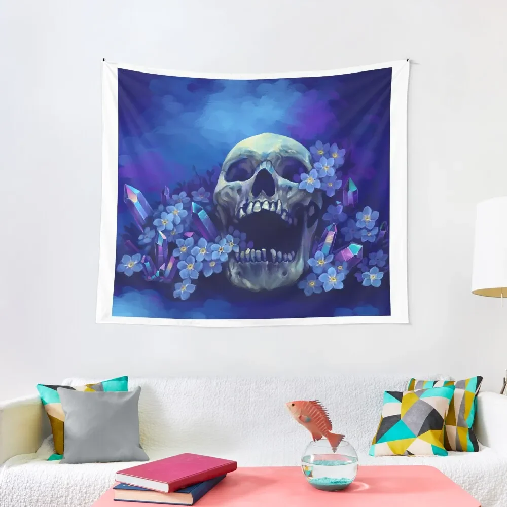 Skull and Forget-me-nots Tapestry Decoration For Rooms Carpet Wall Mushroom Tapestry