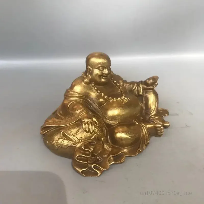 Pure Copper Maitreya Laughing Buddha Cloth Bag Buddha Bronze Statue, 9.5CM Small Buddha Statue Sculpture Home Vehicle Decor, 1Pc view 4