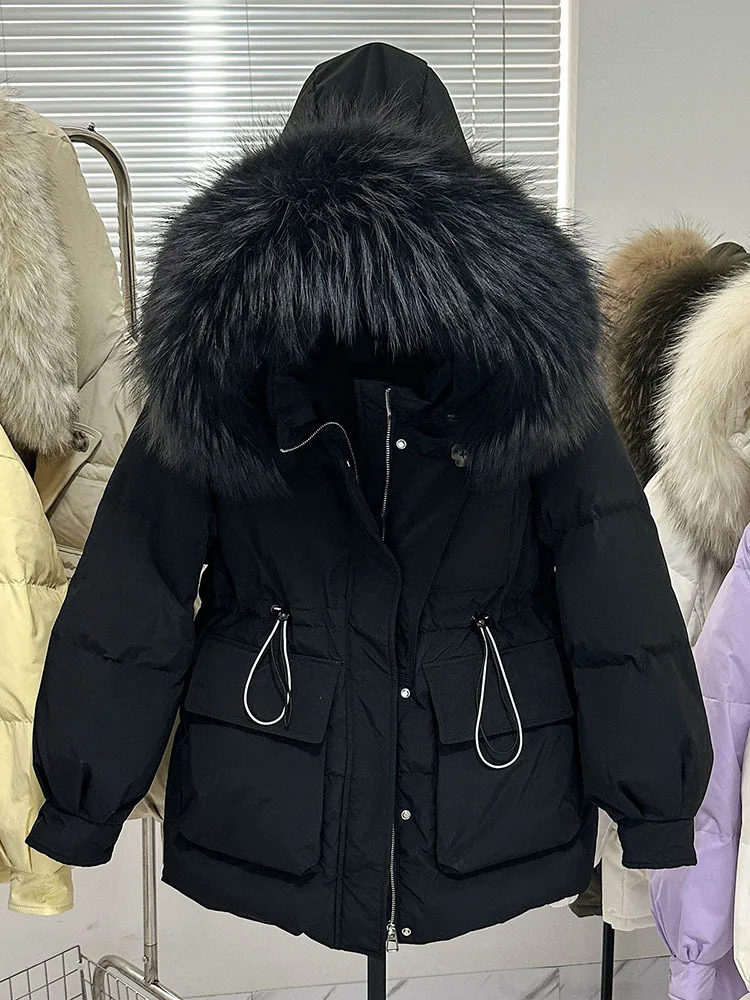 2023 New Autumn Winter Women Casual Thick Warm Hooded Parka Outwear Female Fashion Loose Down Coat with Real Fox Fur Colla