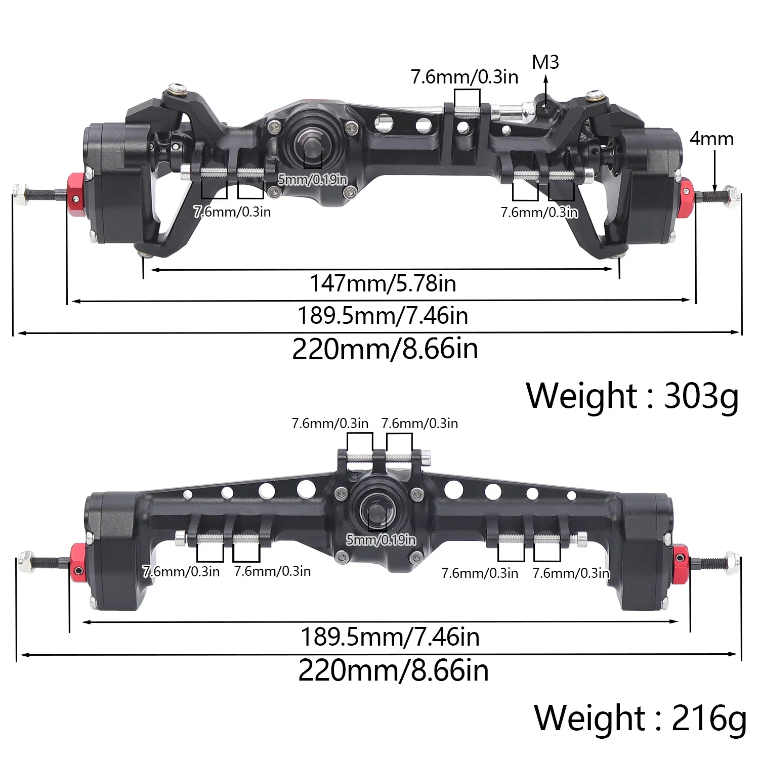 Aluminum AR45P Offset SCX10 III Front Rear Portal Axle Set With 3-Section CVD Driveshaft Two Servo Mount For 1/10 RC Crawler Car