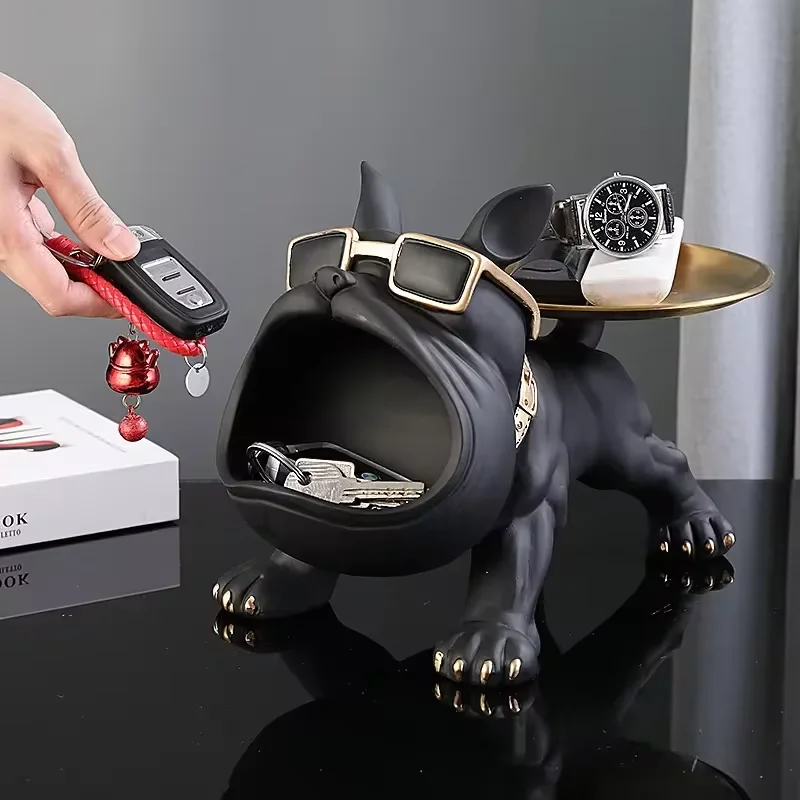 Bulldog Key Storage Ornament Living Room Shoe Cabinet Entryway Tray Housewarming Dog Shape Candy Jewelry Tray Figurine