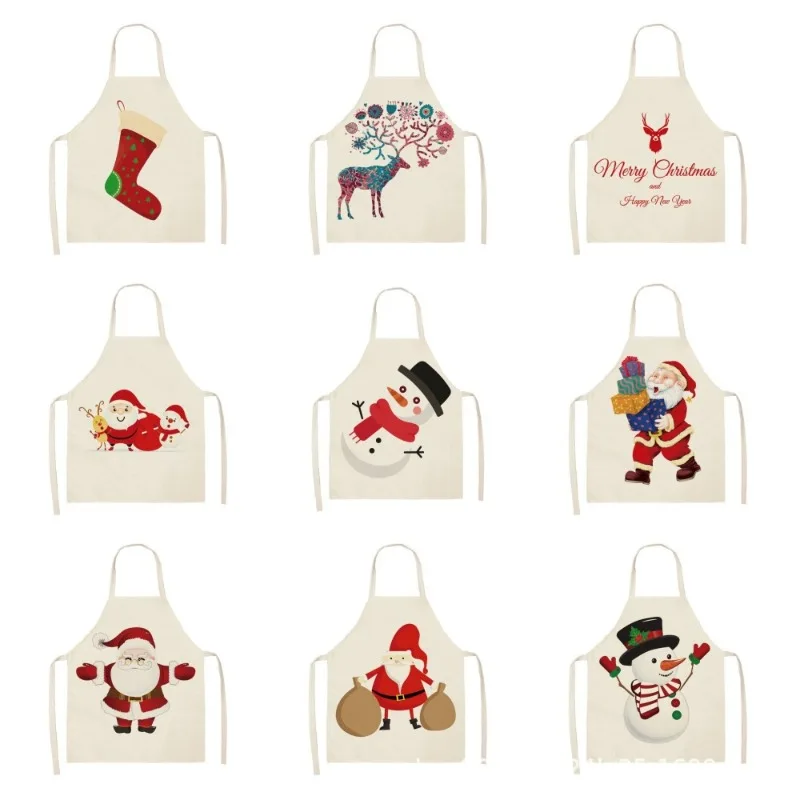 Cute Cartoon Christmas Apron Kitchen Adult Kids Apron Snowman Elk Socks Christmas Decoration Stain Resistant Apron Holiday Gift