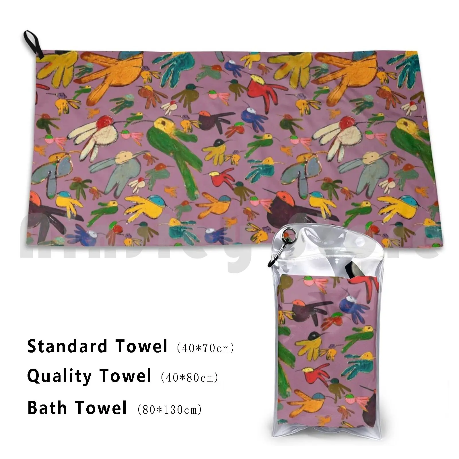 Multicolor Hummingbirds-Orchid Bath Towel Beach Cushion
