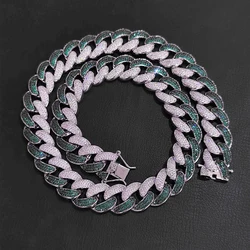 Fashion Hip Hop 18mm 3 Rows Iced Out Two Color Diamond Plated White Gold Miami Cuban Chunky Link Chain Necklace 