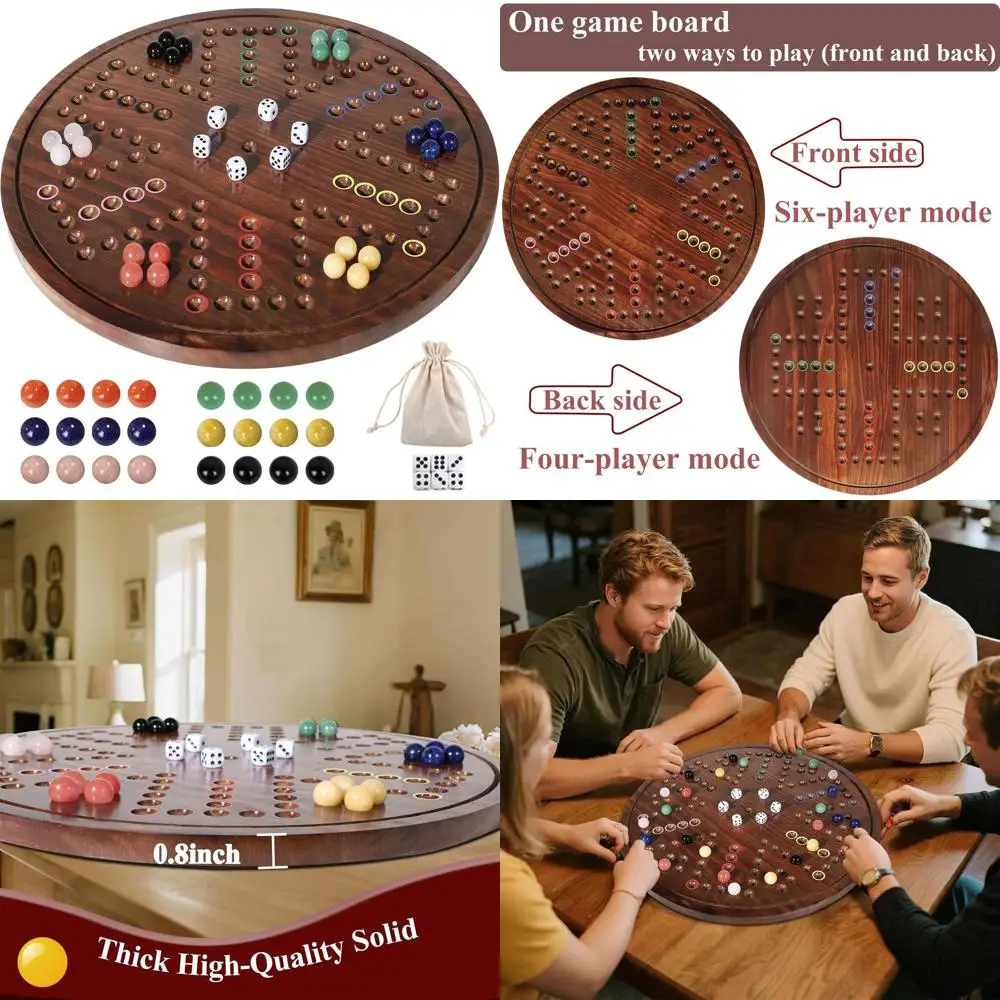 20 لوحة ألعاب Wahoo الفاخرة: خشب متين، 24 رخام أحجار كريمة، 6 نرد، مزدوجة الجوانب لـ 4-6 لاعبين