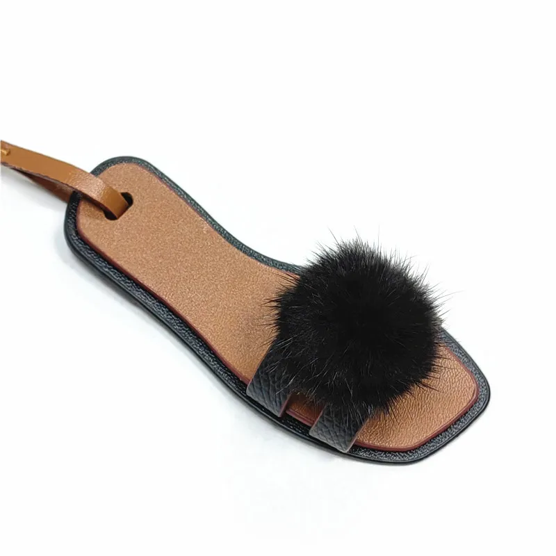 New Cute Mink Fur Lanyard Slippers Keychain Car KeyRing Plush School Bag Pendant Gift Kawaii Backpack Keychains