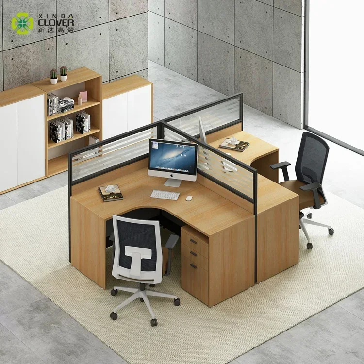 L Shape Office Workstation Partition 3 Persons Desk Modern Office Cubicle Furniture