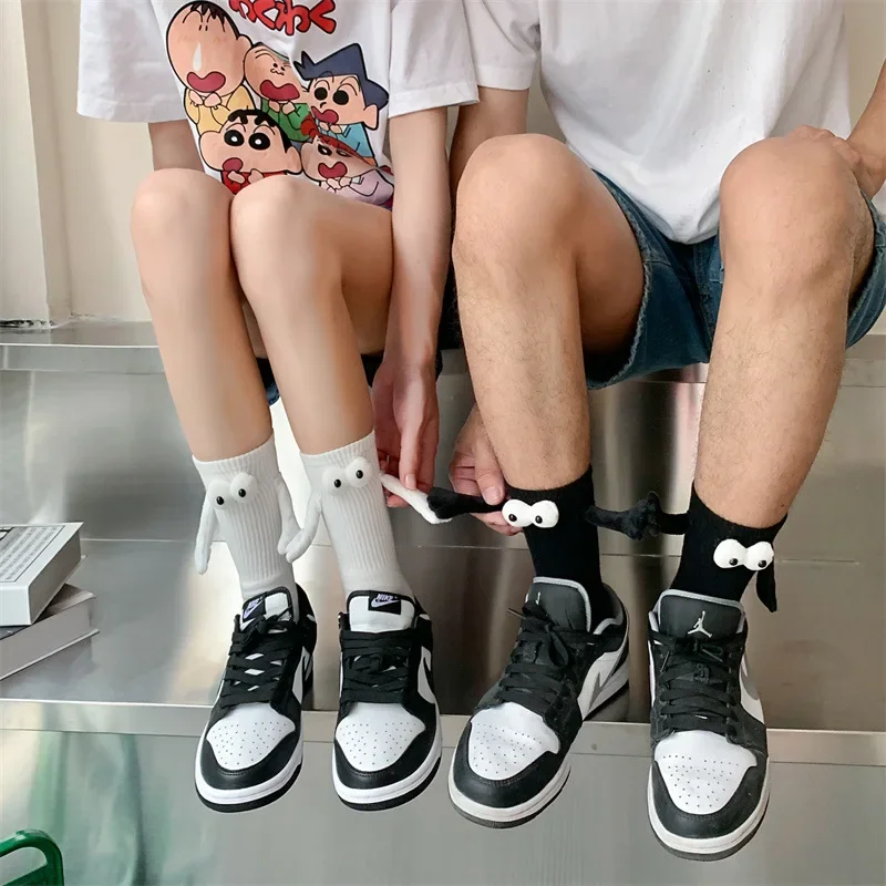 Magnetic Socks Creatiove Couple Socks Cartoon Couples Hosiery with Hand Simple Ins Style Long Socks Clothes Accessories