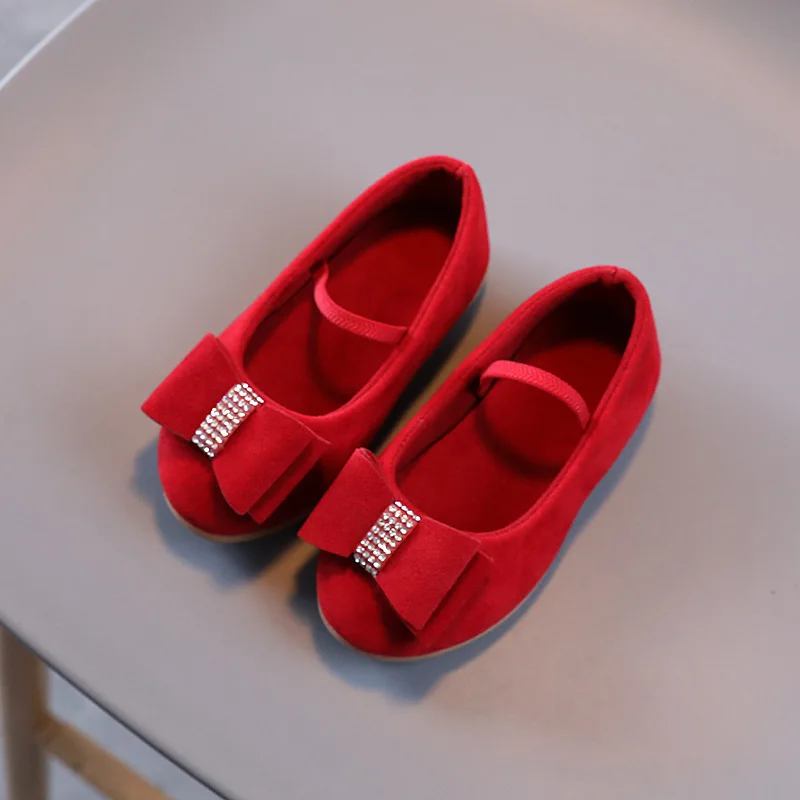 Girls Autumn Versatile Strappy Suede Single Shoes Girls Korean Version Bow Princess Single Shoes Children Fashion Casual Shoes