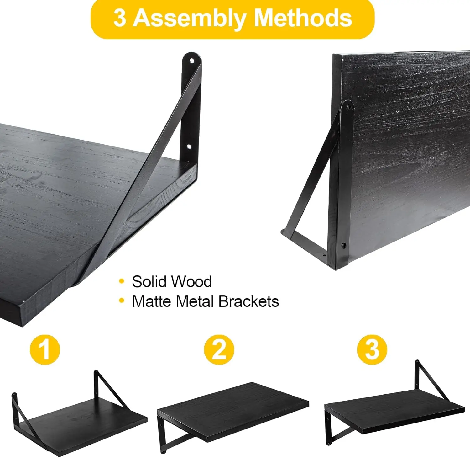 Плавающие полки Настенная книжная полка для спальни, ванной комнаты, деревянная настенная широкая глубокая полка для хранения, набор из 2 настенных полков с черной росписью