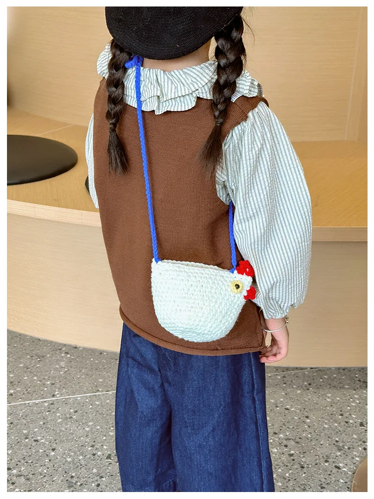 

Handmade personalized design crochet small bag for children, simple weaving chicken cartoon cute shoulder bag