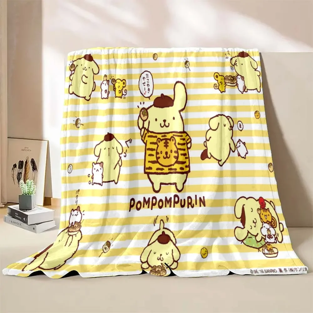 

Мягкое одеяло Sanrio с помпоном Purin, Фланелевое пушистое одеяло с мультяшным рисунком, офисное покрывало для дивана, пляжное полотенце для пикника, 6 размеров