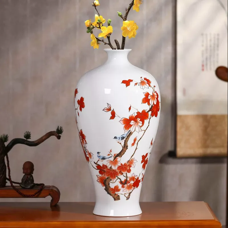43cm/Jingdezhen Ceramic Chinese Furniture Porcelain Bottle Living Room Decoration Decoration Home Dracaena sanderiana Vase