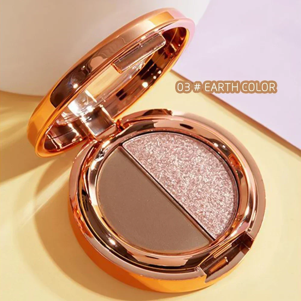 Two-color Eyeshadow Tray Matte Gold Orange Lasting Glitter Eye Shadow Palette Makeup Portable Sequins Pearlescent Eyes Cosmetics