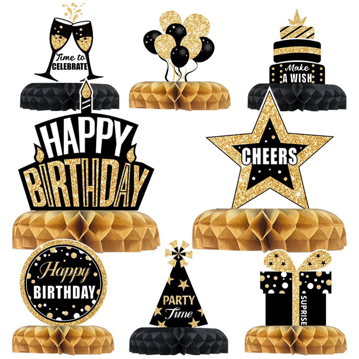 Favo de mel preto e dourado para crianças e adultos, decoração desktop, material para festa, 30, 40, 50 anos