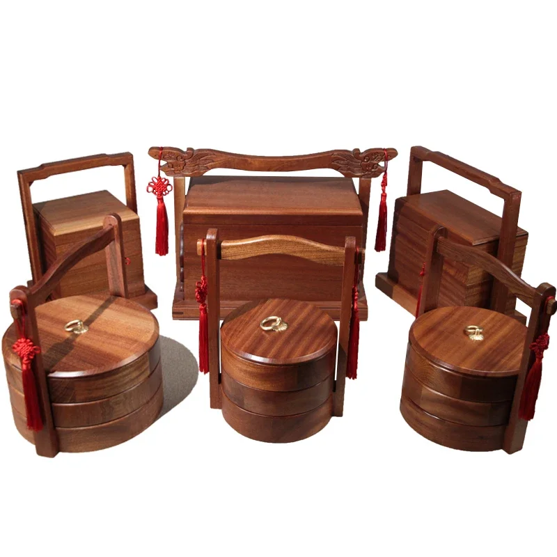 

Wooden Tote Box Chinese Portable Picnic Tableware Dim Sum Storage Basket Tea Tray for Dessert and Cake Portable Wooden Tray