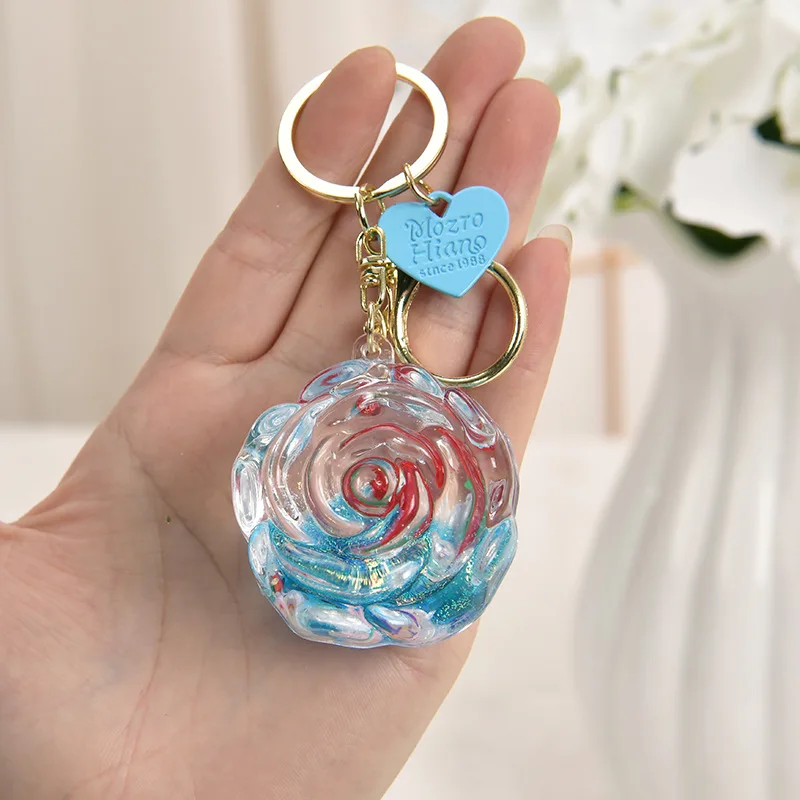 زجاجة رمل الورد المملوءة بالزيت، ملحق سلسلة مفاتيح من الأكريليك #3