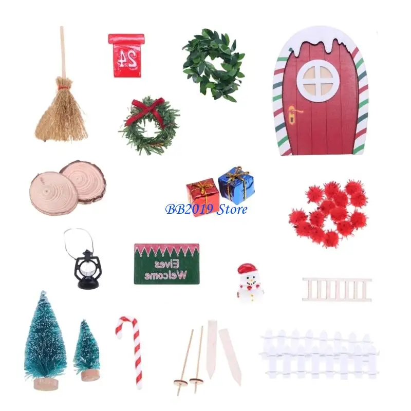 

Q0KB Christmas Gnomes Door Miniature Furniture Scene Set Fairies Door Display Accessory