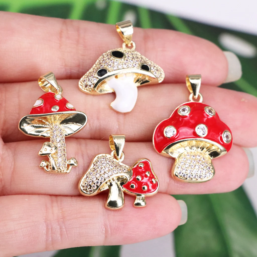 

10pcs Enamel Mushroom Charms Pendant DIY Jewelry Making Accessories for Earring Bracelet Necklace Finding Craft Supplies