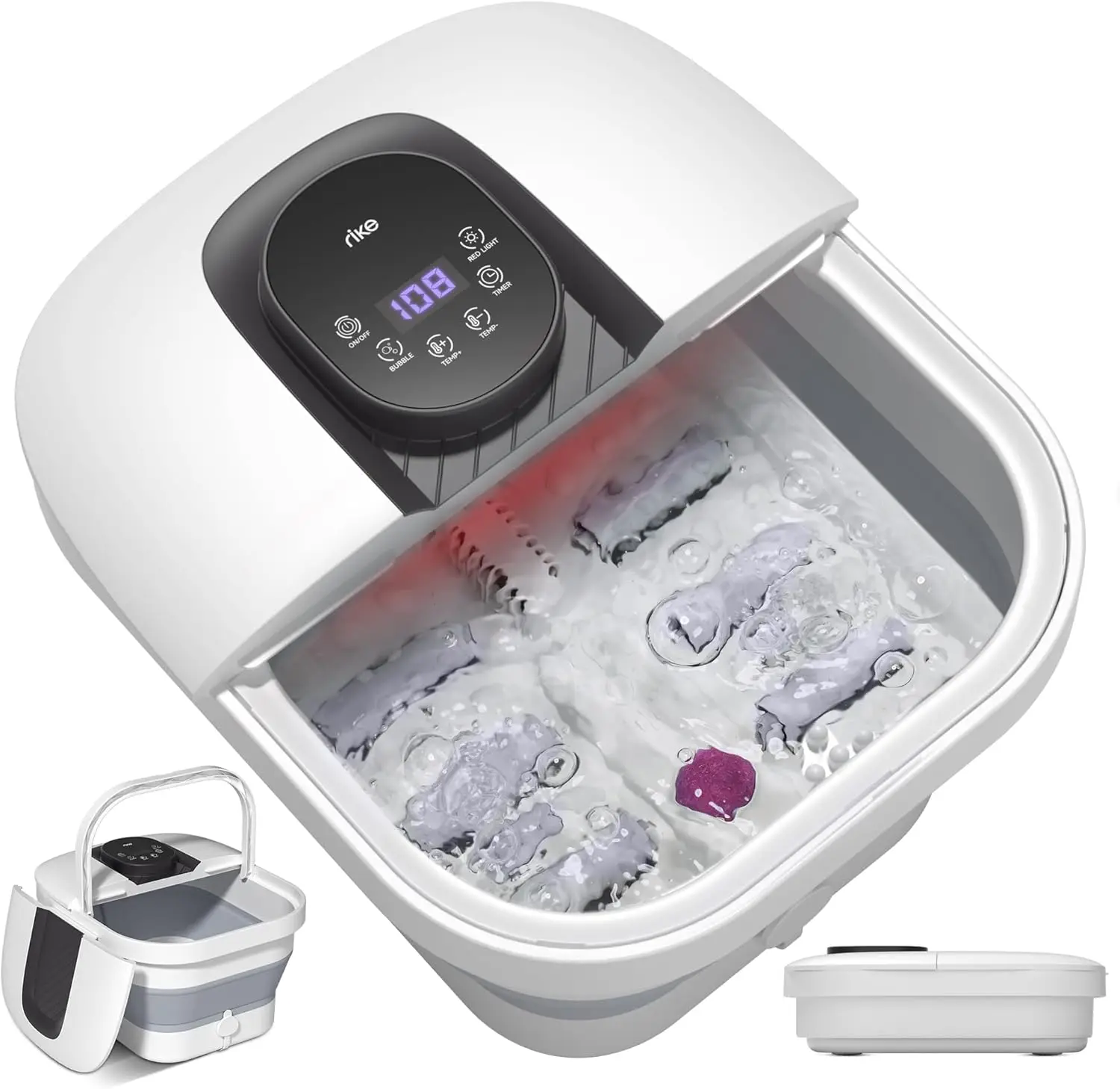 

Складной спа-салон для ног с подогревом, пузырьками, контролем температуры, красным светом, таймером, массажными роликами и пемзаским камнем для снятия стресса