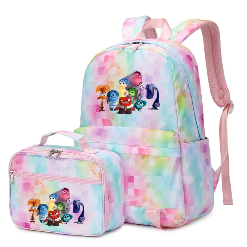 

2pcs Disney Inside Out School Bags for Men Women Multi Pocket Backpack with Lunch Bag Student Teenagers Sets Rucksack Casual