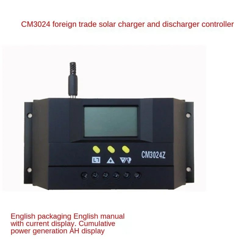 pwm controlador de carga regulador solar inteligente display lcd painel solar gerador tensao atual 12v 24v auto 30a cm3024z 01