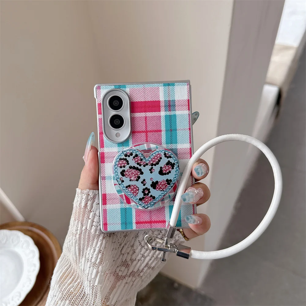 Kawaii Girly Leopard Heart Magnetic Case For Samsung Galaxy Z Fold8 Ultra Fold7 6 5 4 Shockproof Shell Hand Ring For Magsafe