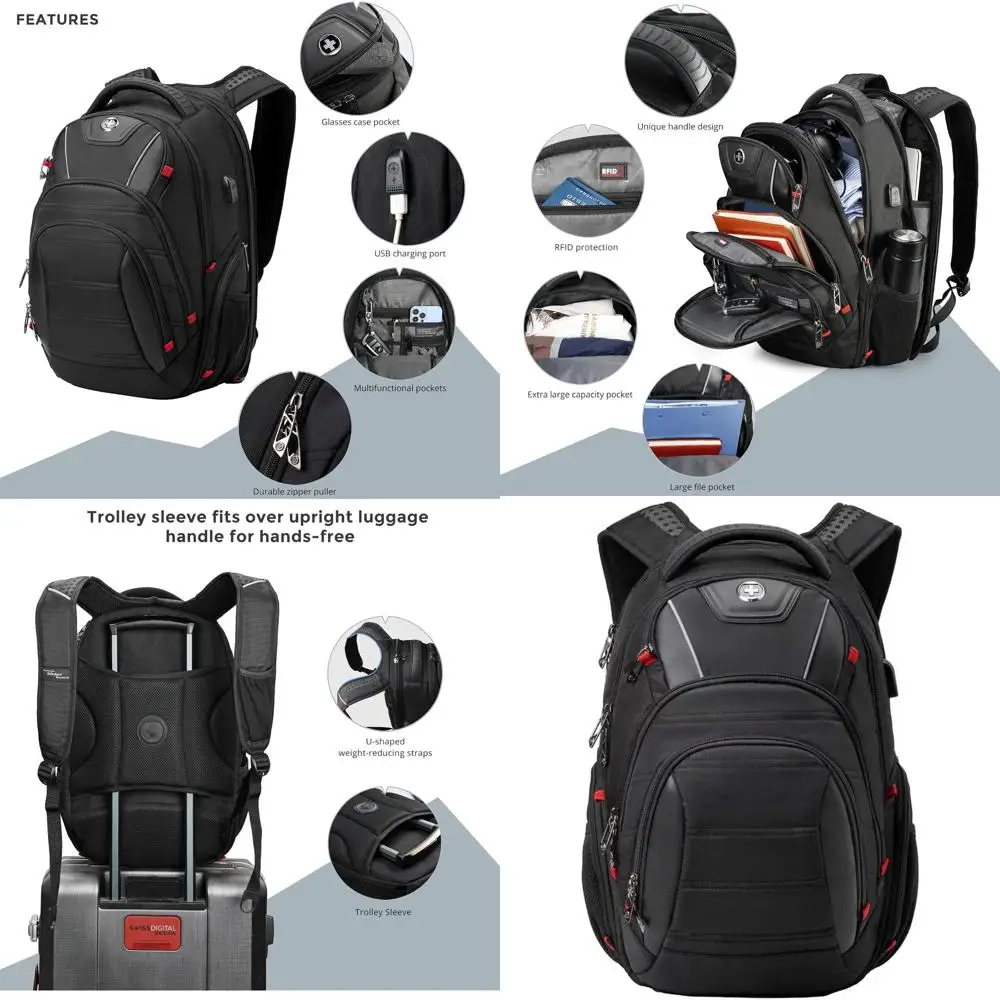 Travel Backpack or Men, BusinLaptop Backpack With USB Charging Port, its 15.6" Computer, Black