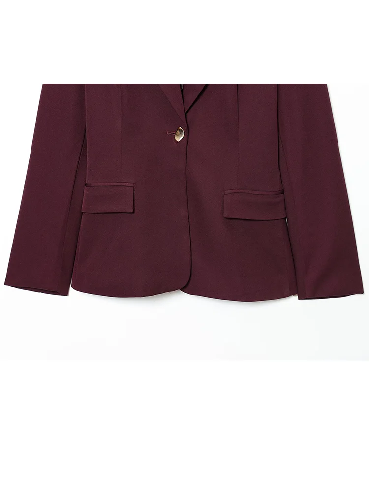 ชุดเซ็ต 2 ชิ้น เสื้อเบลเซอร์ทรงเข้ารูป แขนยาว ปกเสื้อแบบปกเชิ้ต มีกระเป๋า ติดกระดุมเม็ดเดียว พร้อมแผ่นเสริมไหล่ + กางเกงขายาวทรงตรง ซิปหน้า สีพื้น สำหรับผู้หญิง แฟชั่นฤดูใบไม้ร่วง