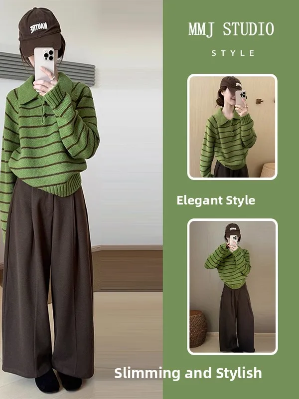 

Korean Sle Women's Sweater And Pants Set Winter Warm Thiened Fce High Waist Straight Leg Jeans Retro American Vintage