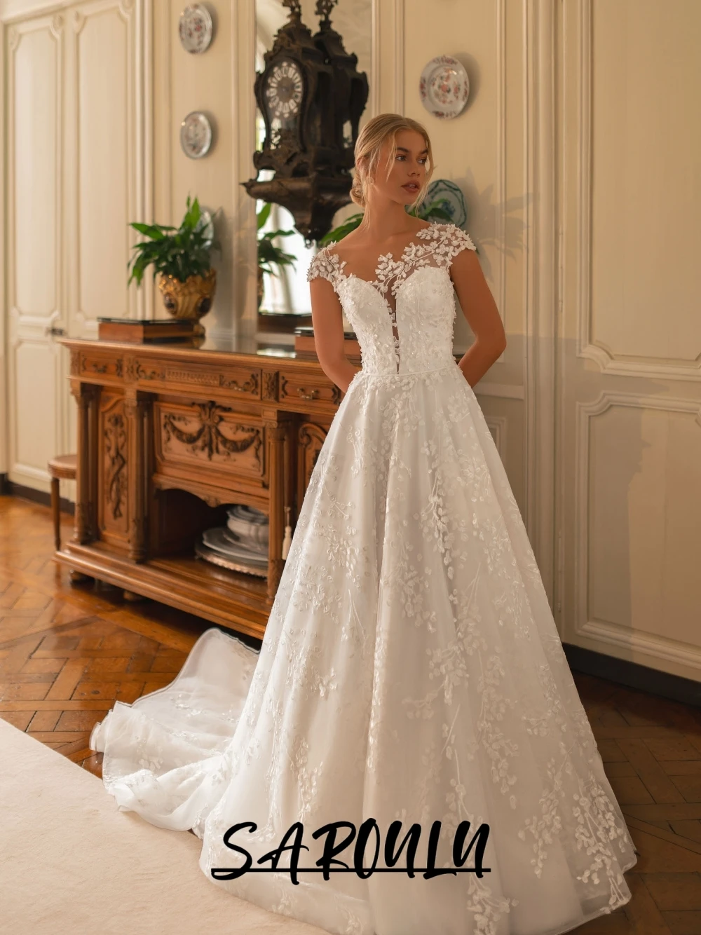 

Graceful Appliques A Line Wedding Dress 2026 Classic Short Sleeves Charming Sequined Bridal Gown Customized For Bride