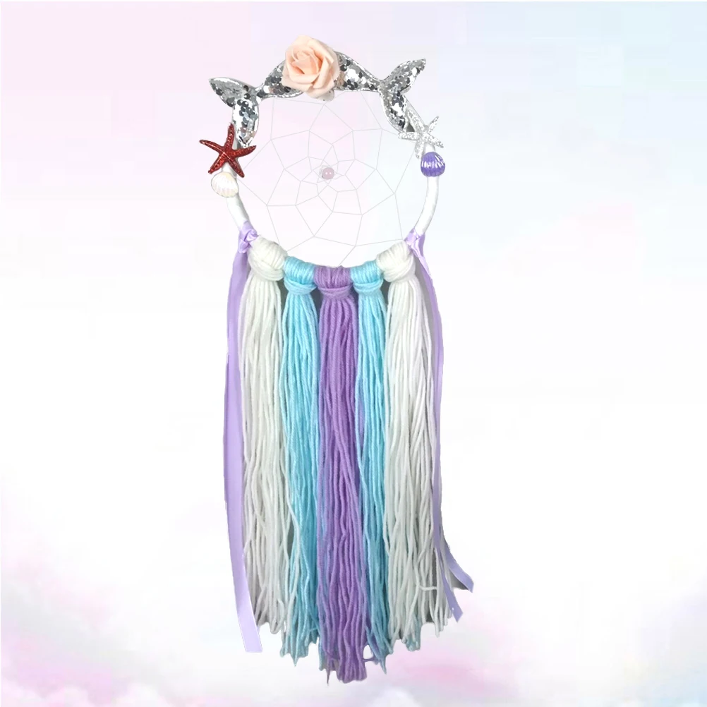 

Mermaid Dream Catcher Hanging Pendants Flower Decorated Wall Ornament For Bedroom Home Office Car Room Gift Idea Wind Bell