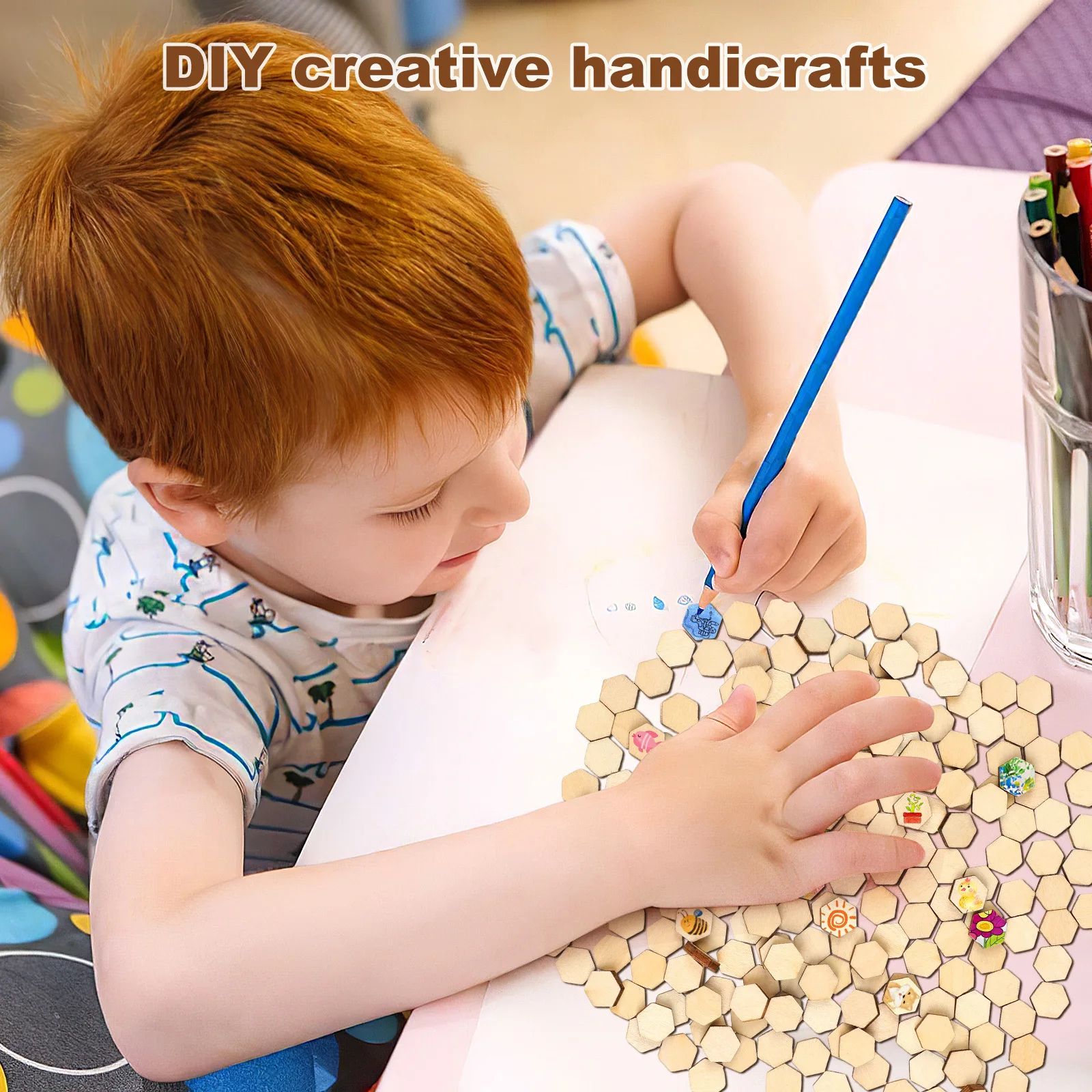 

200Pcs Natural Wood Pieces Hexagon Shape Smooth Blank Surfaces DIY Craft Wood Slices for Painting Gift Tags Ornaments