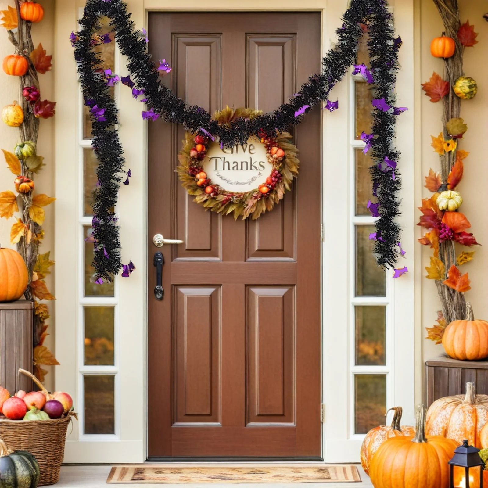 

5pcs Halloween Tinsel Garland Metallic Ghost Twist Decorations Colorful Hanging Ornaments For Spooky Home Tree Indoor Outdoor