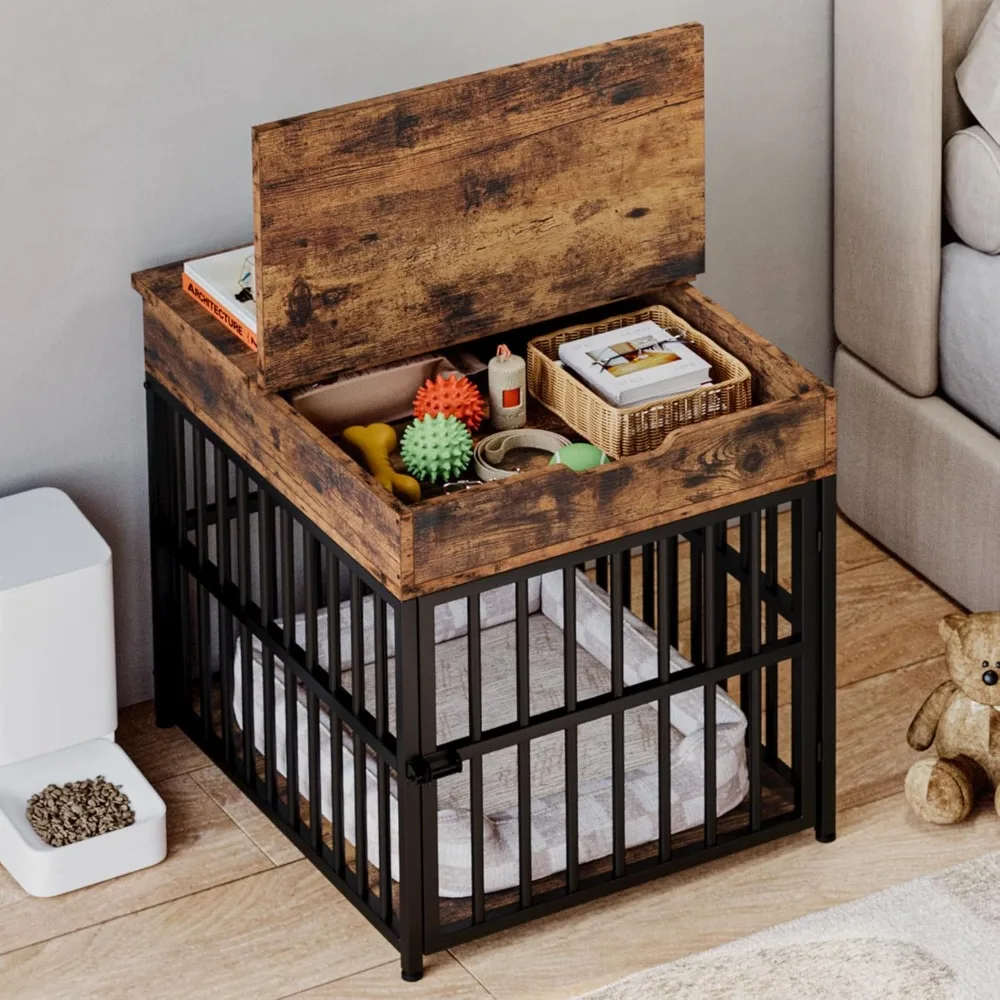 Móveis para cães pequenos, canil de madeira para cães com gaveta superior, mesa final interna para animais de estimação com estação de carregamento, s