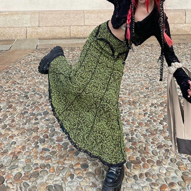 Smvp-Jupe Longue Trompent en Dentelle pour Femme, Imprimé Vintage, Esthétique, Élégante, Sirène, Nouvelle Collection Automne Hiver 2024