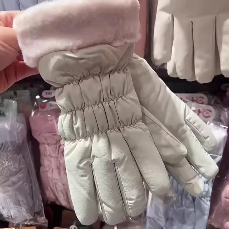 

Women Winter Thickened Cute Little Bear Padded Gloves Warm Padding Thermal Fleece Windproof Mittens Bicycle TouchScreen Gloves