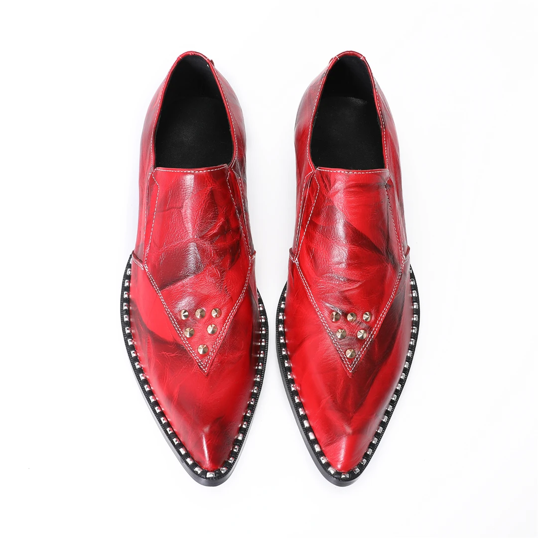 

fashion red pointed toe real leather men formal shoes plus size slip on casual business shoes male night club party dress shoes