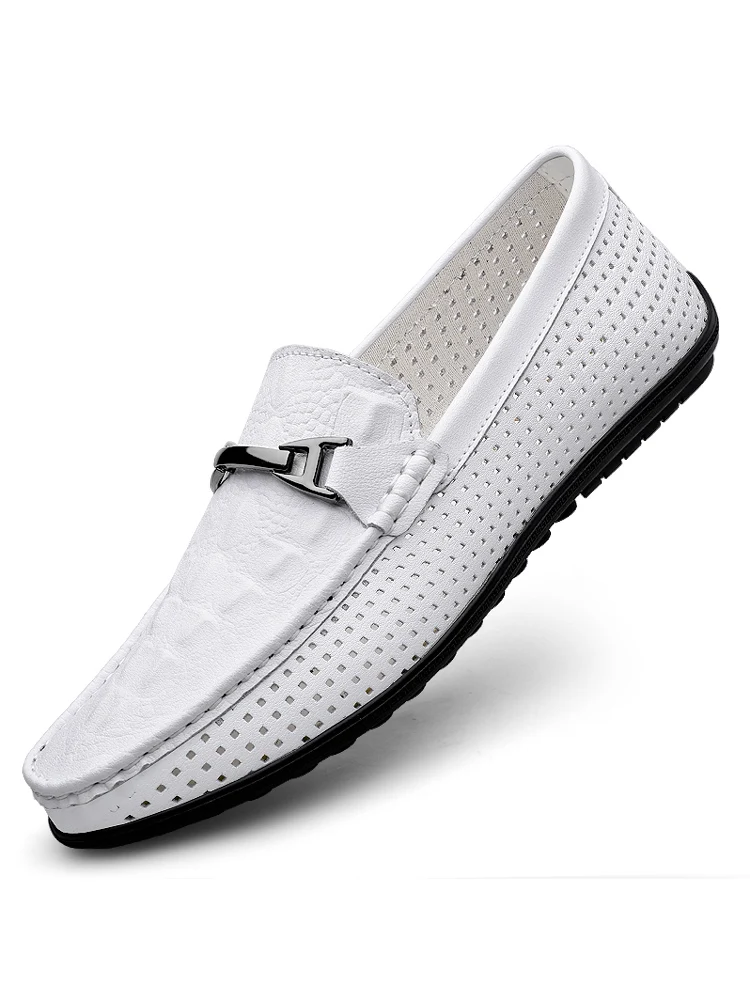 

Leather Penny Men's Loafers and Slip-ons Casual Shoes Man Moccasins 2026 Summer Hollow Out Slip-On Flats Mens Driving Shoes