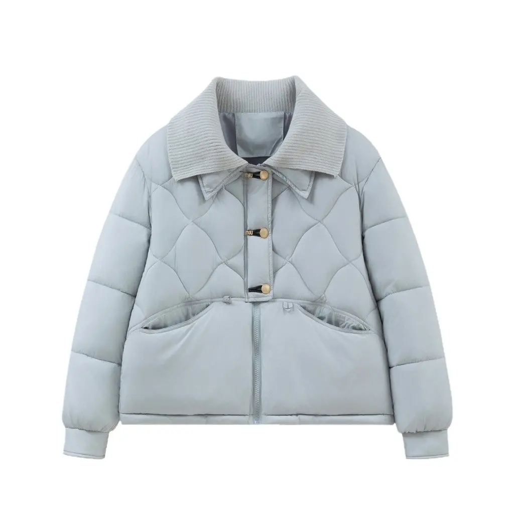 Jaqueta feminina curta de malha com padrão de diamante, ajuste solto, quente, estilo universitário, roupa externa de inverno