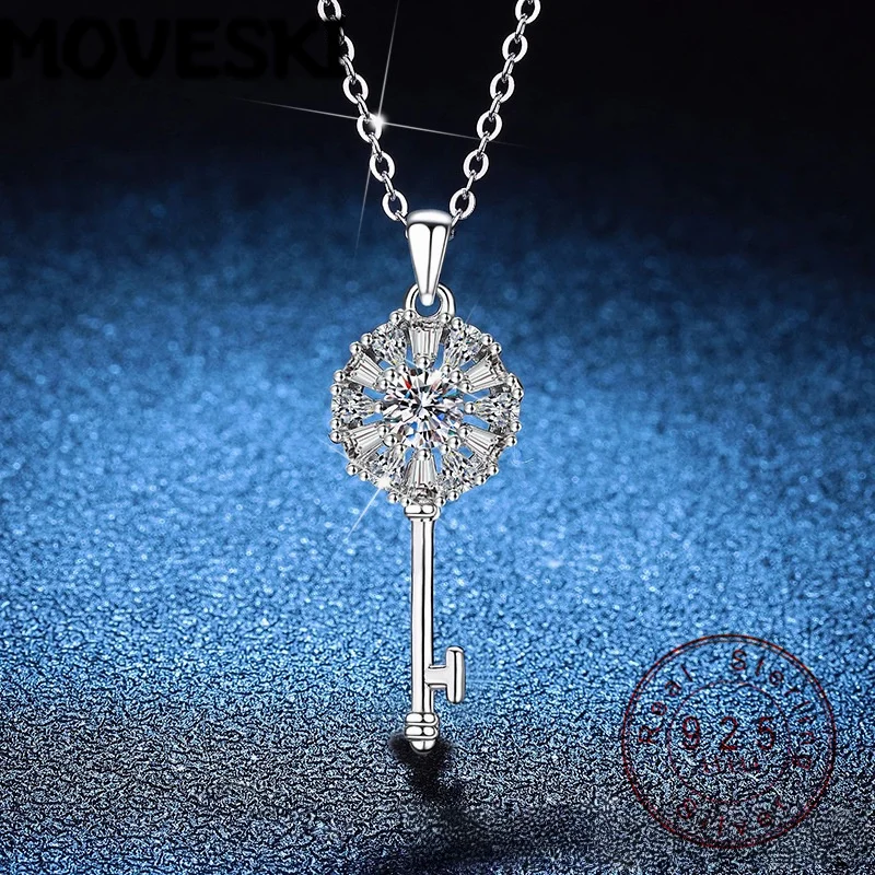 

Ожерелье-подвеска MOVESKI из стерлингового серебра 925 пробы с муассанитом 0.5 карата в форме ключа, винтажное изящное украшение для женщин