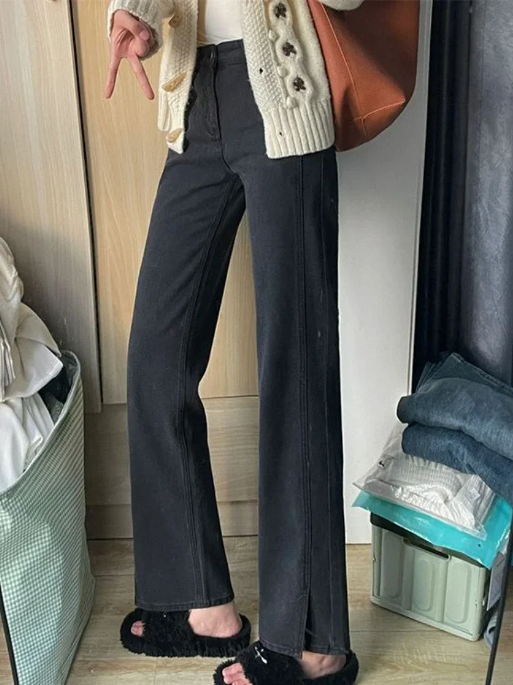 

Джинсы S-3XL, женские прямые, тонкие, с высокой талией, винтажные, с потертостями, шикарные, универсальные, новая весенняя уличная одежда, Harajuku, для отдыха, колледжа, OOTD