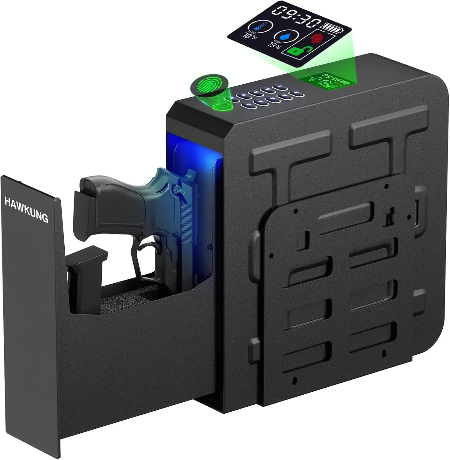 

Сейф для пистолета, биометрический сейф для пистолета-слайдер для одного прикроватного пистолета с 3-ходовым замком для пистолета с быстрым доступом для Nig