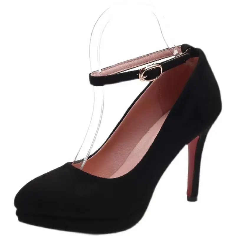 Elegant Platform High Heels Women's Pumps Shoes Fashion Ankle Strap Black Heeled Wedding Party Office Shoes Lady
