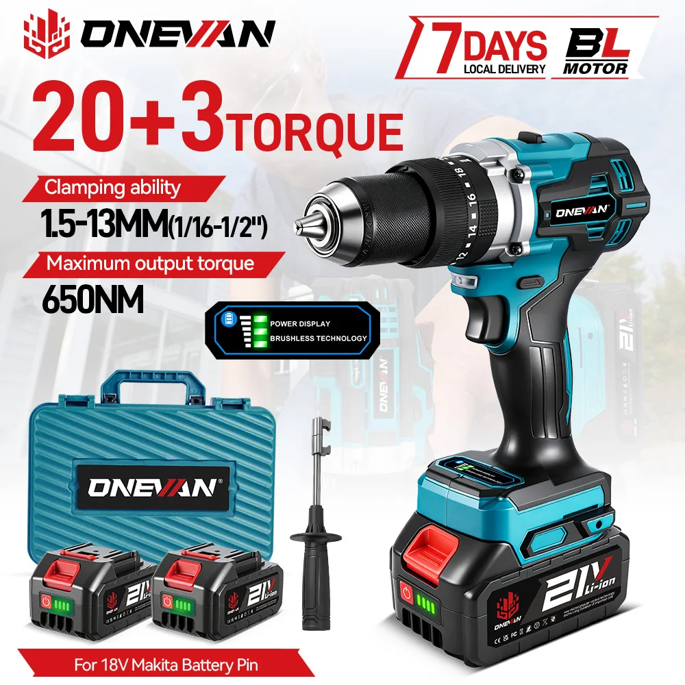 Perceuse électrique sans fil ONEVAN 1500W, visseuse sans fil, marteau perforateur pour le travail du bois, outil électrique compatible avec les batteries Makita 18V.