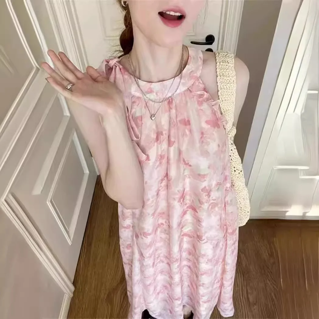 

2024 Women's Clothing Temperament floral sleeveless halterneck dress Spring Summer New 639