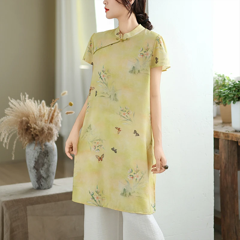 Nouveau chinois Sle imprimé mince ort Sve femmes irt été 2025 saisonnier Faion National tendance ensemble t-shirt haut