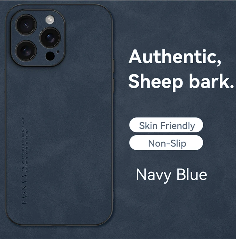 Luxuriöse Schaffell-Leder-Handyhülle für iPhone 17, 16, 15, 14, 13, 12, 11, Pro Max Plus XS mit Kameraobjektivschutz, matte Rückseite – Detail 15